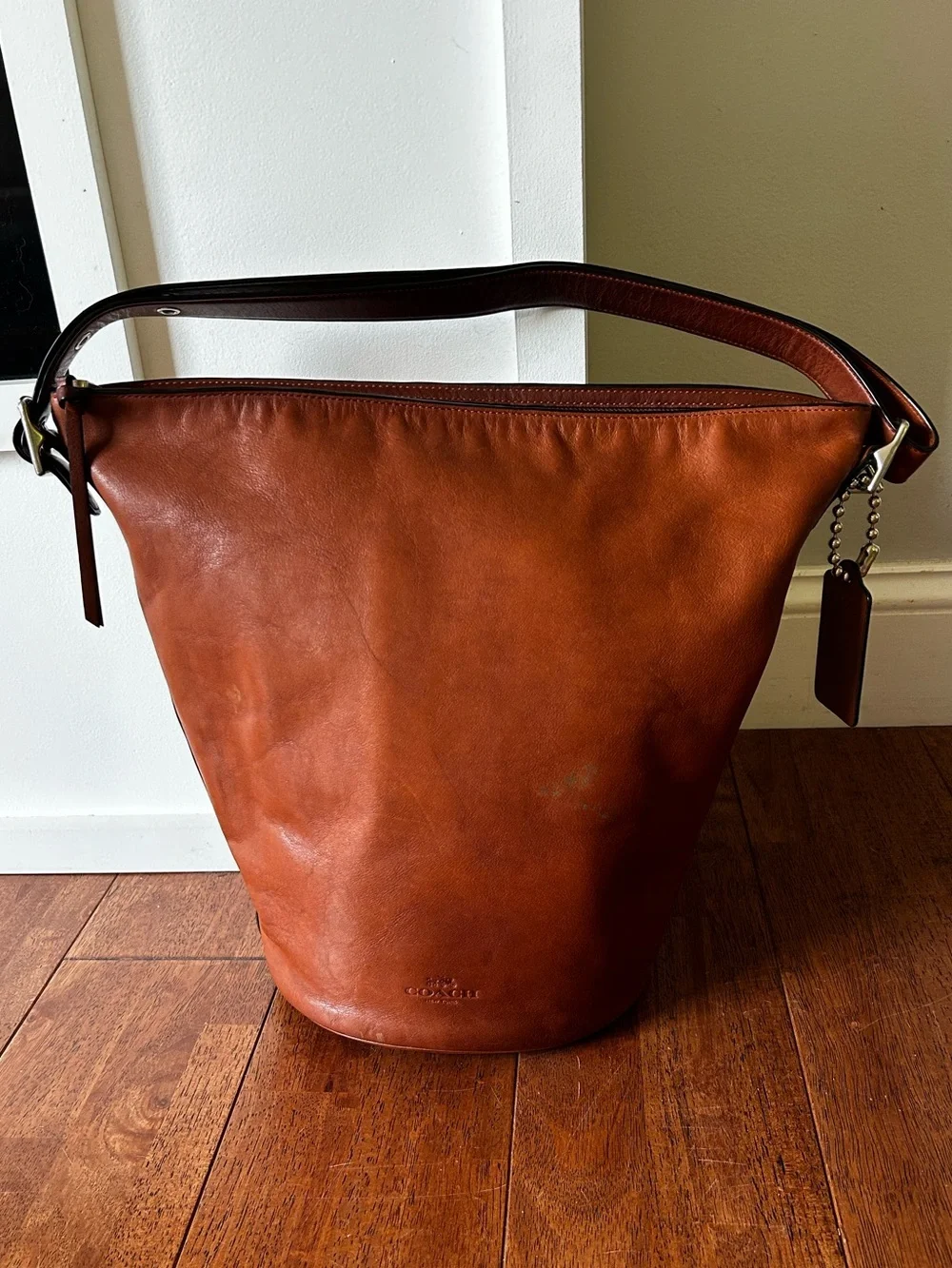 Coach XL Cognac Leather 32282 Shoulder Bleecker Bucket Bag w/ Removable Straps